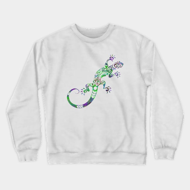 Psychedelic Tribal Lizard Colorful Surreal Trippy Crewneck Sweatshirt by MintedFresh